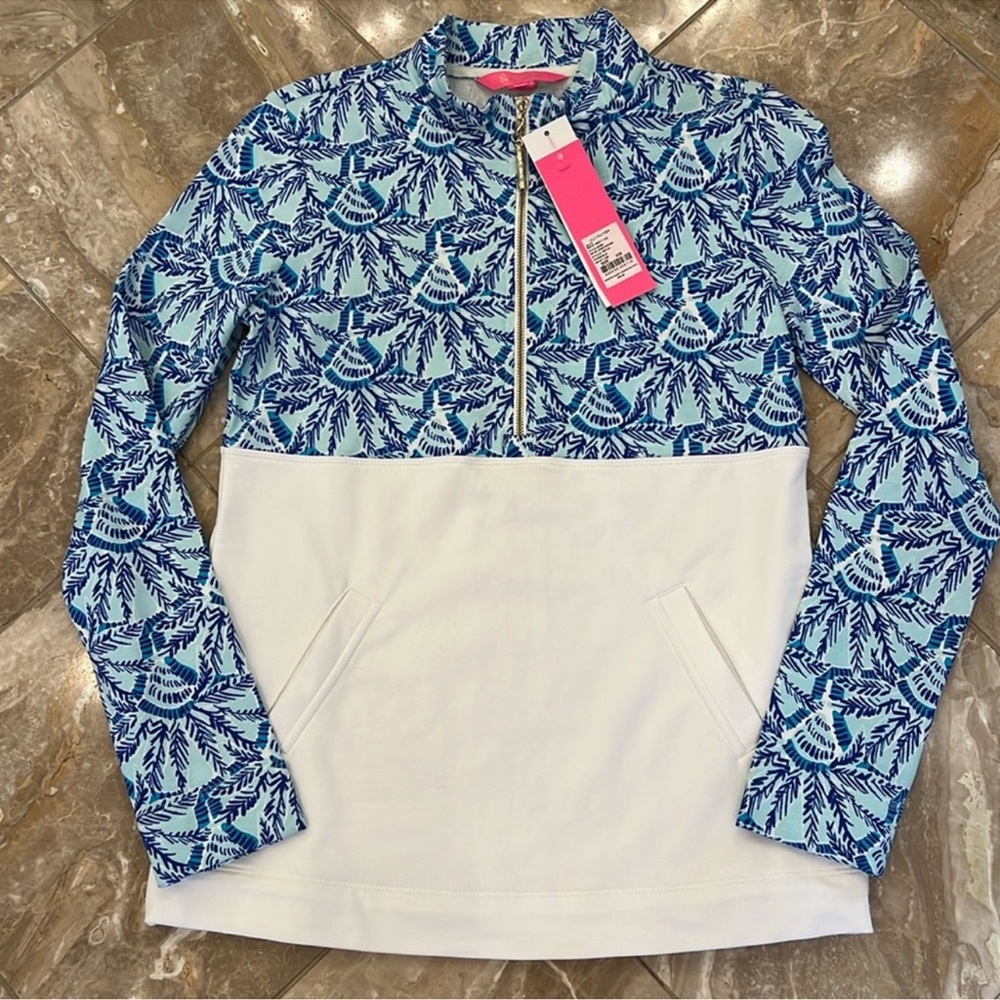 NWT Lilly Pulitzer Asher Popover, One Of A Kind, Half Zip, Whisper Blue, XXS